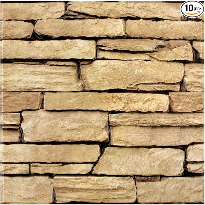 Commomy 3D Faux Stone Wall Panels Peel and Stick 10 Pcs 11.8" x 11.8" | Ultralight Thin PVC Fake Rock Wallpaper DIY Wall Covering Decorative Tiles for Kitchen Backsplash,Bedroom (Covers 9.7 sq.ft) by CommomyDecor