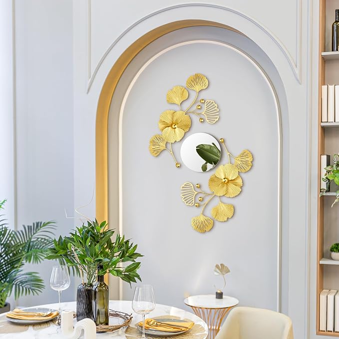 Tandefio 3 Pcs Metal Decorative Wall Mirrors for Living Room Metal Ginkgo Leaf Mirror Modern Creative Wall Decor Art Hanging Decor Mirror for Entrance Bedroom Living Room(Gold,16.inches) - Image 7
