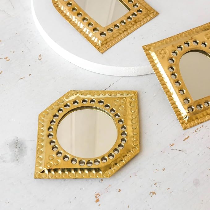 Set of 5 Small Decorative Wall Mirrors – Gold Brass Handmade Mirror Set | Octagon, Arched, Horizontal Oval, Square and Diamond Shapes | Living Room, Bedroom, Home wall Hanging Mirrors Decor - Image 6