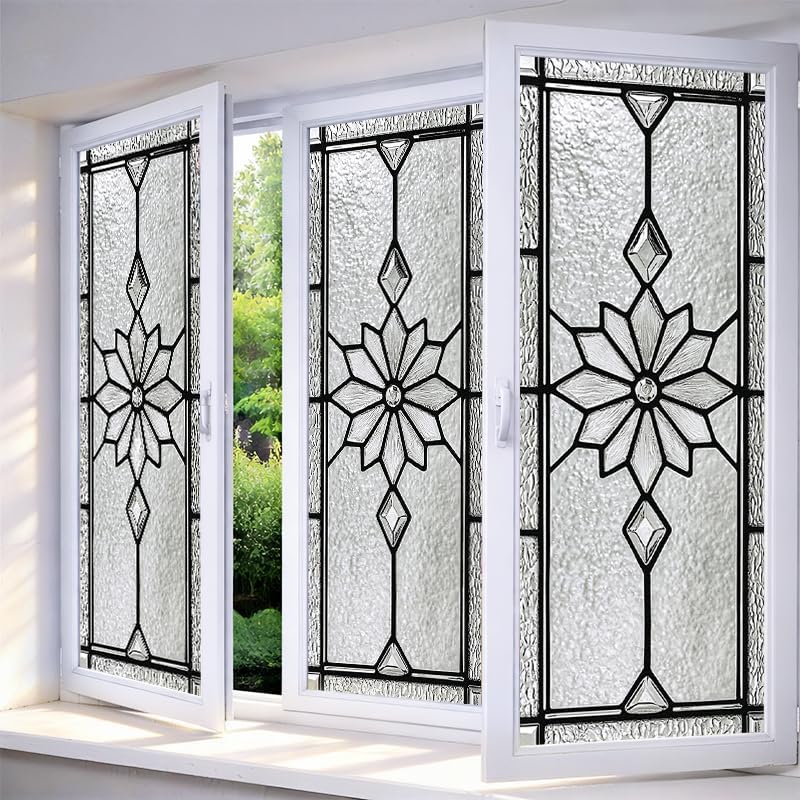 IVN Stained Glass Window Film Floral Diamond Design Window Privacy Film by IVN