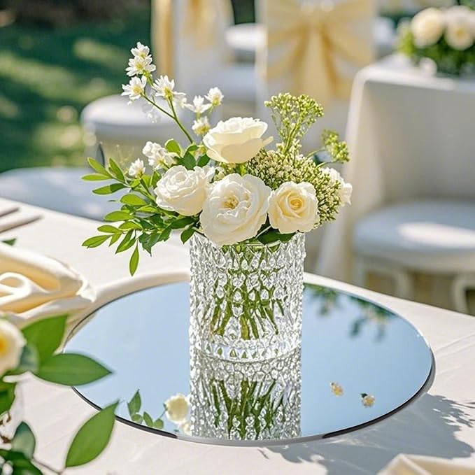 12PCS Round Mirror Tiles for Centerpieces, Mirror Trays Flat 8inch Circle Mirrors for Tables Mirror Centerpieces, Circle Mirror Candle Plates for Table Centerpieces Wedding Party Centerpieces - Image 6