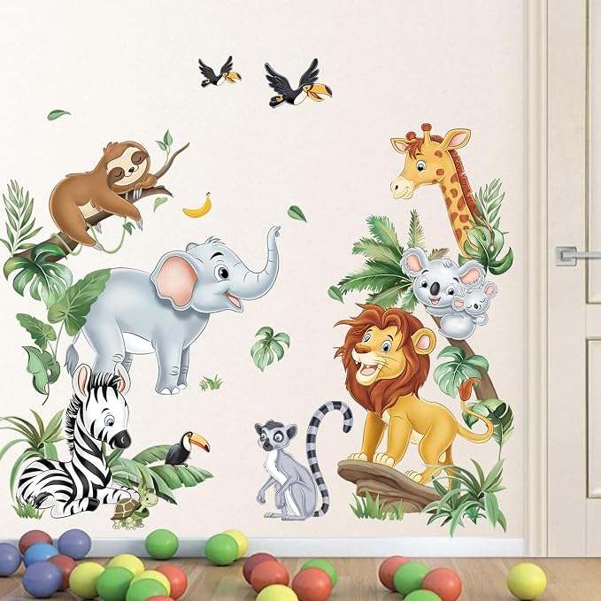 decalmile Jungle Animals Safari Elephant Lion Giraffe Wall Decals Stickers by decalmile