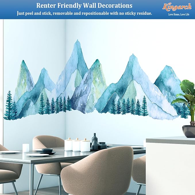 Large Mountain Wall Decals, Blue Pine Tree Peel and Stick Vinyl Wall Stickers & Murals, Removable Home Room Wall Decor for Bedroom Living Room Bedroom Classroom Office Nursery - Image 4