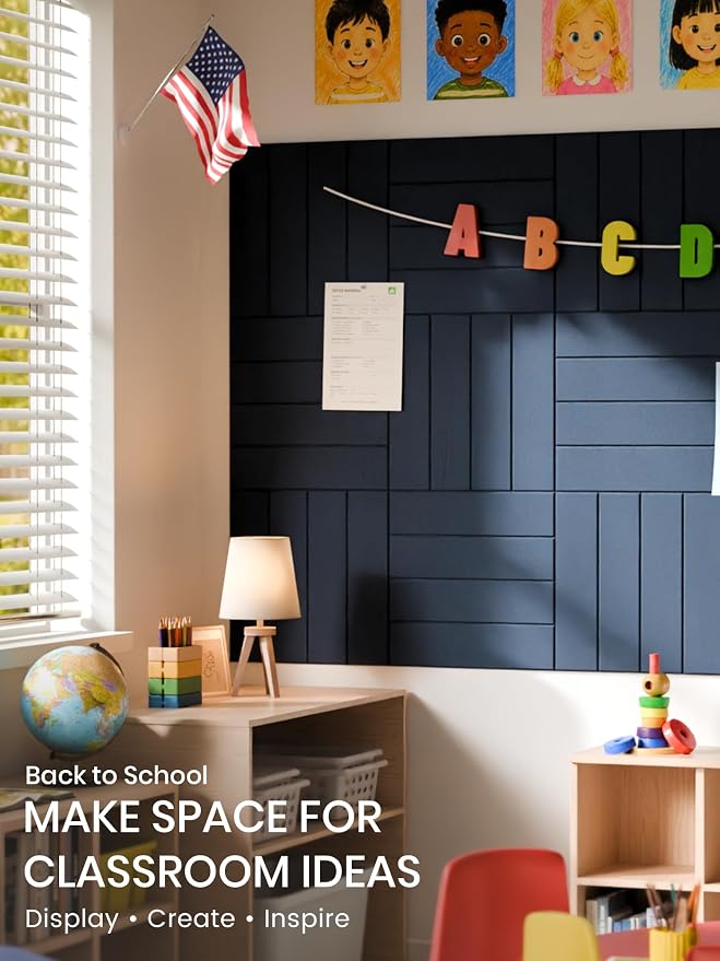 Bumusty 48"x 36" Large Felt Bulletin Board Tiles, Carbon Blue | 12-Pack Cork Board Alternative, Wall Decor, 30 Pushpins, 60 Adhesive Tabs, Vision Board, Office, Classroom, Home, Dorm - Image 5