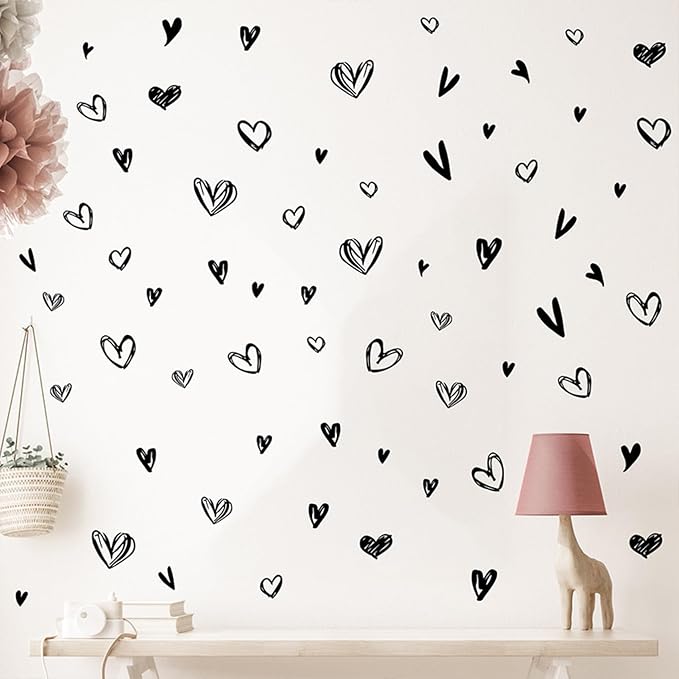 90 Pcs Black Heart Stickers Vinyl, hanlongyu 3D Heart Valentine Wall Stickers, Romantic Love Wall Decals Window Flakes Hearts Decal for Baby Bedroom Murals Removable Nursery Kids Room Decor - Image 5