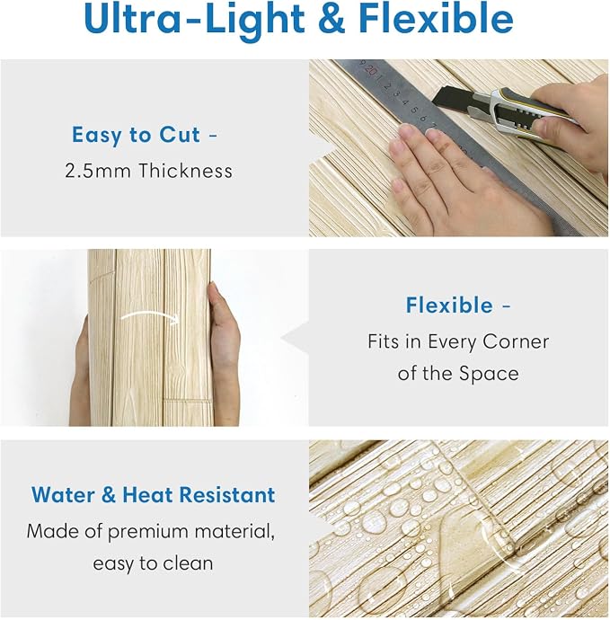 COMSTICKC 3D Faux Wood Wall Sticker Shiplap Peel and Stick, Not Real Wood | Yellow, 10 Pcs 11.8" x 11.8", Lightweight Self-Adhesive Fake Wood Wall Panels Covering for DIY Wall Upgrades, Cover 9.7 sq ft - Image 5