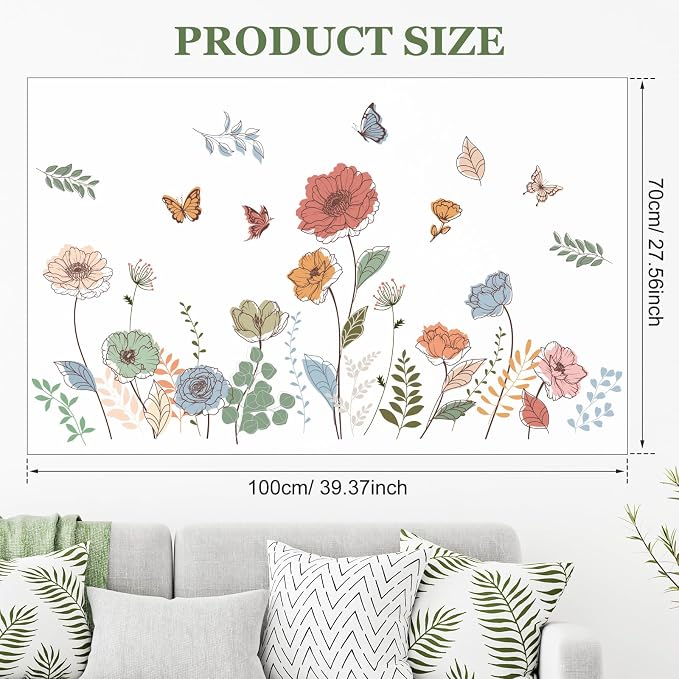 Zonon 6 Pcs Flower Wall Decals Peel and Stick Sticker, Bohemian | Vinyl Removable Wall Stickers & Murals, Bohemian Flower Wall Decals, Boho Wildflower Decor for Bedroom, Living Room - Image 6