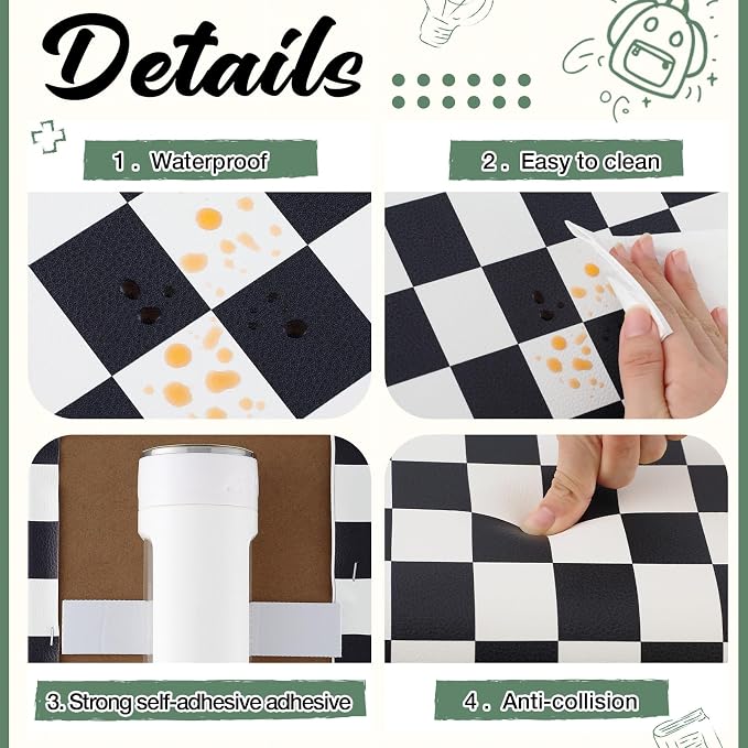 Hahafelt 4 Pack Wall Padding for Playroom Peel and Stick Headboard 15.75" x 7.87" x 1.18" 3D Anti Collision Upholstered Wall Panels Self Adhesive Headboard Panel for Protection (Black White Checkered) - Image 3
