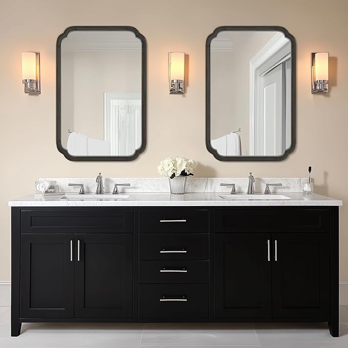 WallBeyond 24" x 36" Rounded Corner Arch Wall Mirror with Wood Frame for Entryway, Living Room or Bedroom Home Decor - Light Woodgrain [24" x 36" Black] - Image 2