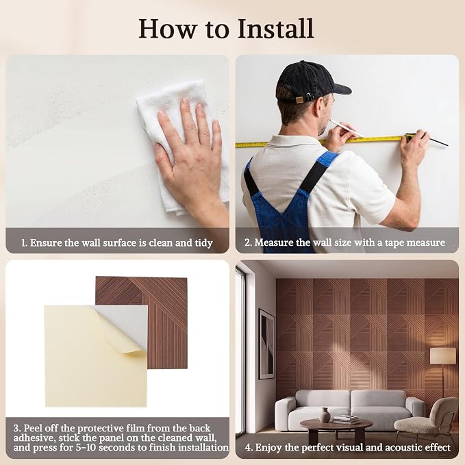 Acoustic Wall Panels, 6 Piece 23.62" X 23.62" Peel and Stick Wall Panels | High-Density Polyester Fiber Self Adhesive Soundproofing for Interior Wall Décor, Haven Panel Divide - Image 9