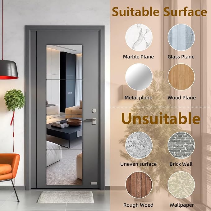 Stick on Small Mirror for Wall Decor,4 Pack 13.8”x13.8” Acrylic Mirror Tiles, Plastic Non Glass Sticky Kids Safety Toddler Mirrors, Shatterproof Mirrors Sheet for Bedroom Closet - Image 3