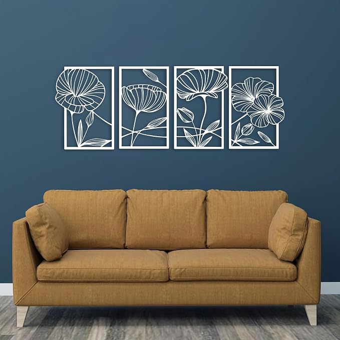ESTART 4Pcs Metal Lotus Wall Decor Abstract Floral Line Art Sculpture | Minimalist Wall Decor for Bedroom Flowers Hanging Wall Sculpture for Living Room Kitchen Office and Yoga Room (White) - Image 7