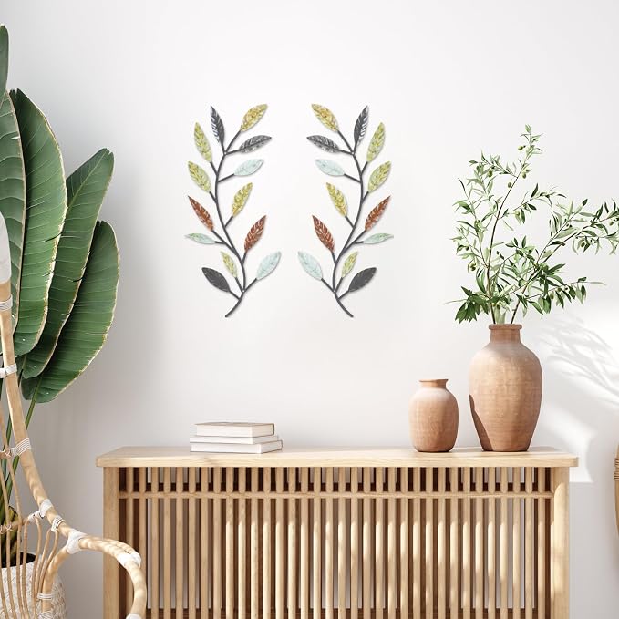 Zhengmy 2 Pcs Metal Leaf Wall Art Vine Branch Decor,Multi Color | Olive Branch Metal Decor for Living Room Hallway, Symmetrical Leaf Pair for Doorway Entryway, Lightweight Hanging Art Design - Image 5