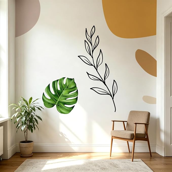 Tropical Monstera Leaf Wall Decal - Modern Abstract Plant Stickers with Geometric Shapes - Boho Minimalist Wall Decor Art for Bedroom, Living Room, Nursery - Removable Vinyl Mural for Home Decor by VePret