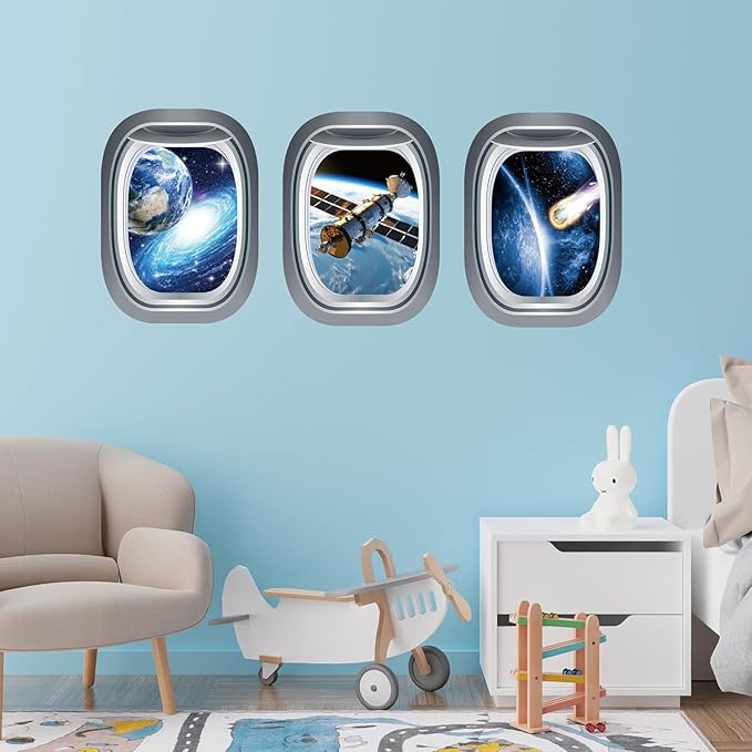 Quanhaigou Glow in The Dark 3D Space Wall Decals, Set of 3 Galaxy Window Stickers for Wall,Planet Themed Room Decor for Kids Boys by Quanhaigou