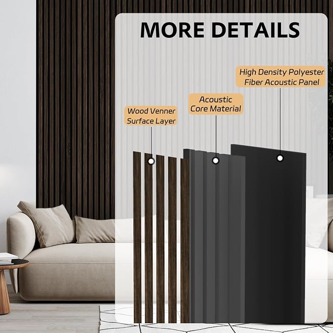 4 Pack Wood Panels for Wall, 47.2"×23.6" Wood Slat Acoustic Panels for Wall, Soundproof Panels, 3D Fluted Panels for Interior Decor (Dark Walnut) - Image 3