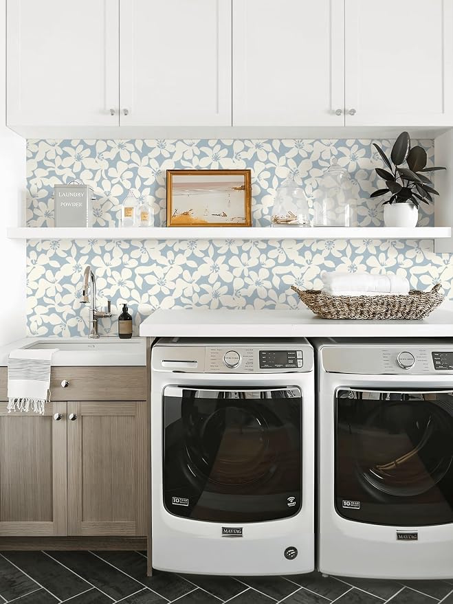 Heroad Floral Peel and Stick Wallpaper Boho Blue and Beige Contact Paper Self-Adhesive Removable Wall Paper for Cabinets Drawers Bedroom Bathroom Wall Decor Waterproof Vinyl Roll 17.3''x78.7'' - Image 7