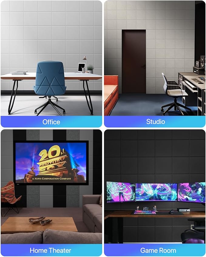 Soundsbay Square Soundproof Wall Panels 12 Pack with 60 Adhesive Tapes | 150kg/m³ High Density Covers 11.6 sq ft, Sound Proof Panels for Walls, Home Office, Recording Studio, Bedroom 12" X 12" Black - Image 6