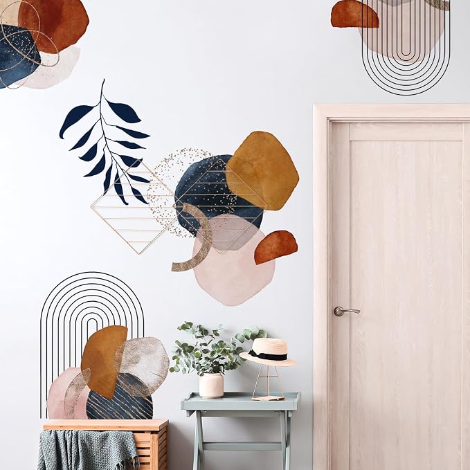 Boho Mid-Century Modern Wall Decals Peel and Stick, Large Archs Abstract Vinyl Wall Stickers, Removable Leaves Plants Home Decor Art for Bedroom Living Room Classroom Office - Image 7
