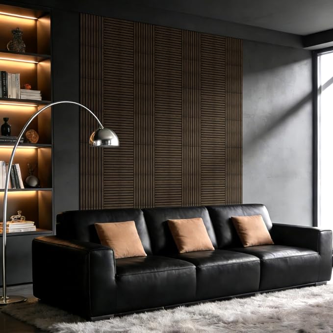 WADILE 8 Pack Self Adhesive Acoustic Wall Panels in Wood Look 11.8"x15.7" | Soundproofing PVC Slats on Felt, Decorative Wall Panels for Living Room & Bedroom Accent Wall - Image 4