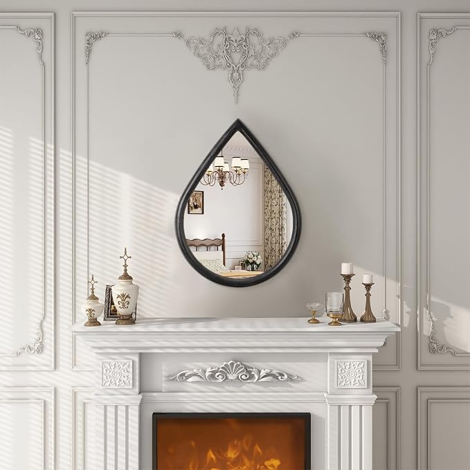 Wood Frame Teardrop Mirror Black Wall Hanging Mirrors Farmhouse Small Decorative Mirrors Oval Unique Mirror for Bathroom Living Room Entryway Hallway - Image 2