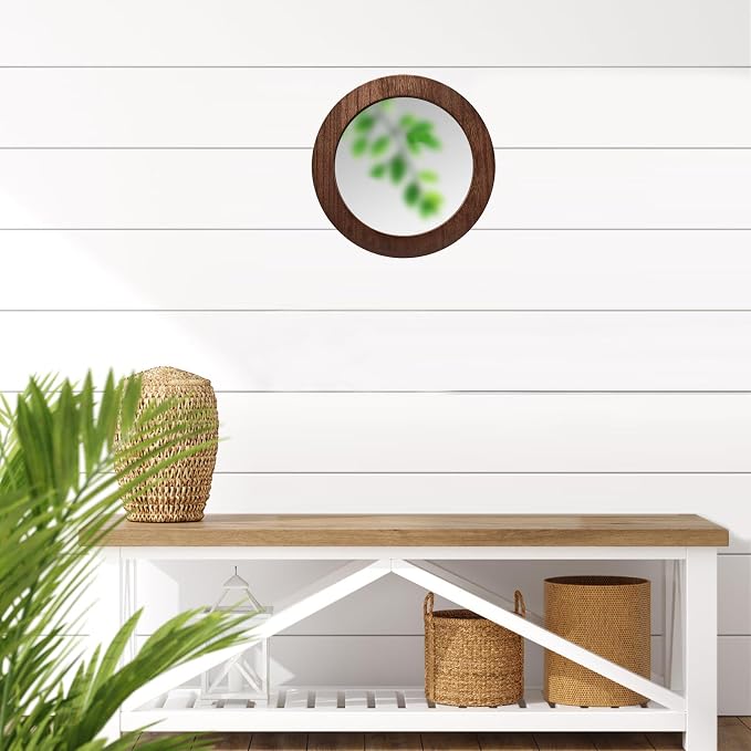 3 PCS Wall Mirrors Decorative, 8 Inch Small Round Rustic Wood Mirror Decorative Wall Mirror for Home Door Living Room Bathroom Bedroom and Entryway (Not Real Glass Mirror) - Image 5