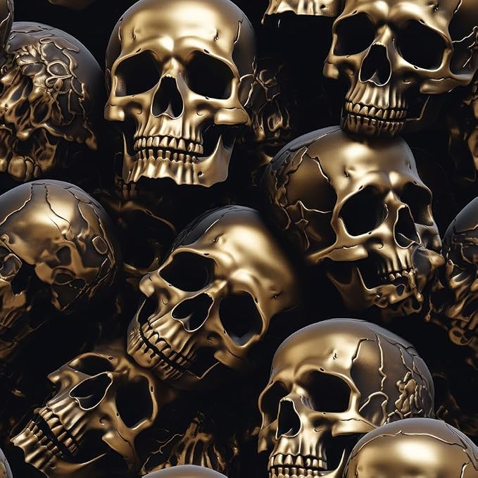 18"x236" Black Gold Creative Gothic Skull Peel and Stick Self Adhesive Wallpaper Removable Contact Paper Stick on Easy Peel Off Wall Paper for Kitchen Bedroom Bathroom Renter by VistaPalette