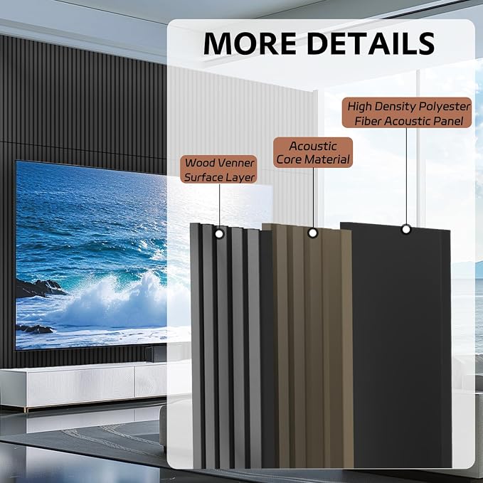 4 Pack Wood Panels for Wall, 47.2"×23.6" Wood Slat Acoustic Panels for Wall, Soundproof Panels, 3D Fluted Panels for Interior Decor (Black) - Image 3