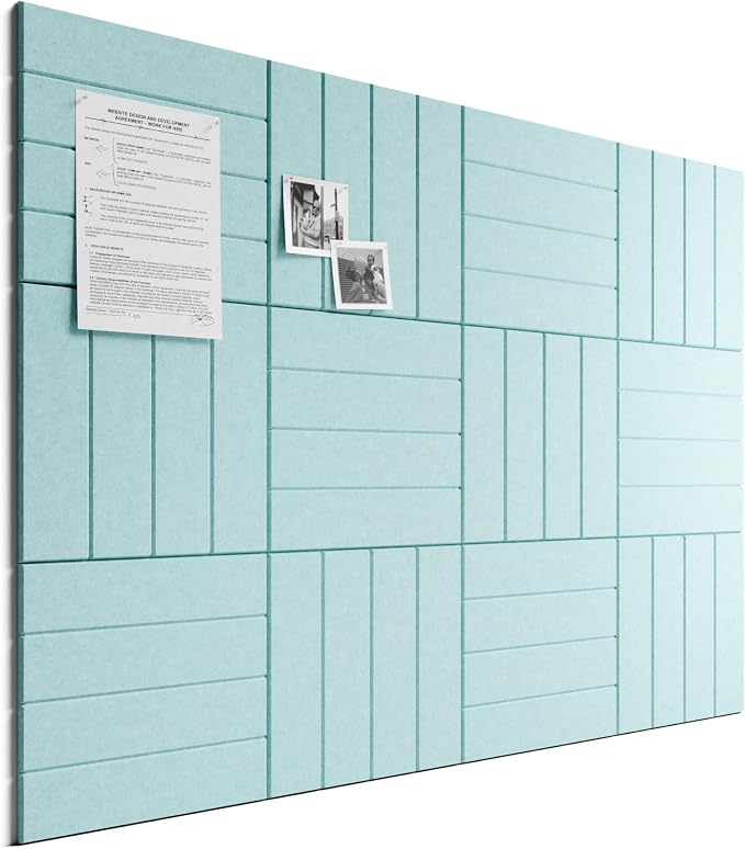 Bumusty 48"x 36" Large Felt Bulletin Board Tiles, Aqua Blue | 12-Pack Cork Board Alternative, Wall Decor, 30 Pushpins, 60 Adhesive Tabs, Vision Board, Office, Classroom, Home, Dorm by BUMUSTY