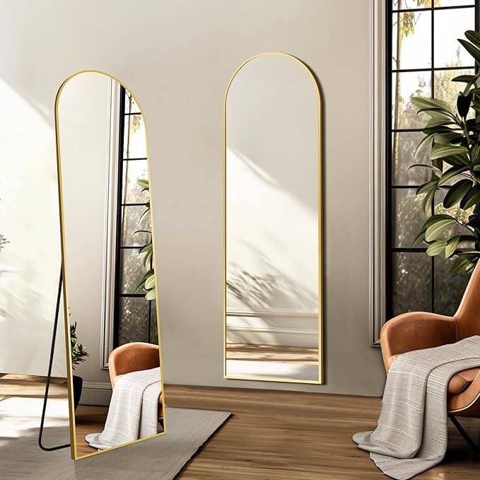 Arched Full Length Mirror, 56"x15" Standing Body Mirror for Wall, Gold - Image 5