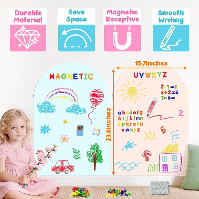 Arch Magnetic Wall Decal Magnet Board for Kids Playroom Peel and Stick 2Pcs | Peel and stick, self adhesive, for toddler bedroom playroom homeschool decor, vinyl drawing learning, 79 magnet alphabet ABC - Image 4