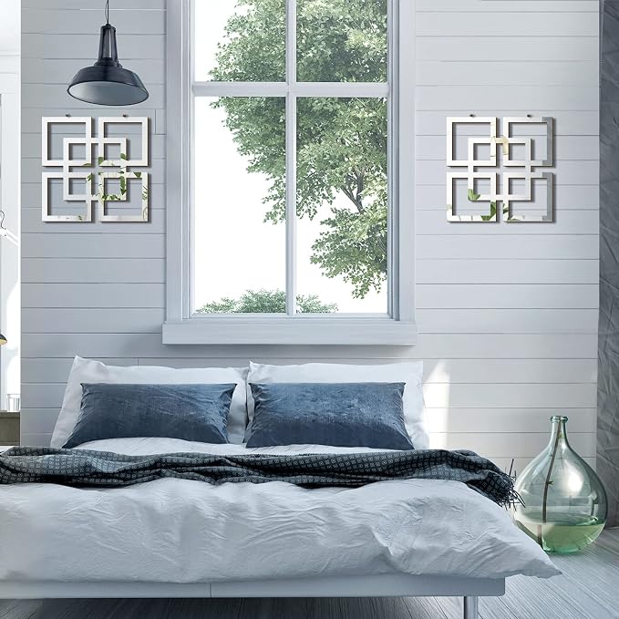 Weysat 2 Pieces Silver Mirrored Wall Decor 11.8 x 11.8, Silver, Mirrored - Image 6