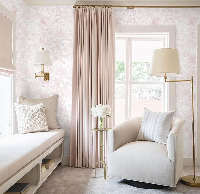 Ismoon Large Floral Peel and Stick Wallpaper Boho White/Pink Contact Paper 17.3inx16.3ft Removable Self Adhesive Bedroom Cabinet Mural Wall Decor Vinyl Roll - Image 6