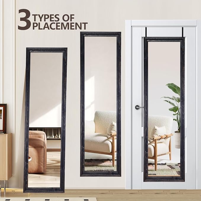 50"x16" Door Mirror, Rustic Full Length Mirror, Over The Door Hanging Mirrors Full Length, Wooden Hanging Mirrors for Bedroom, Bathroom, Black - Image 4