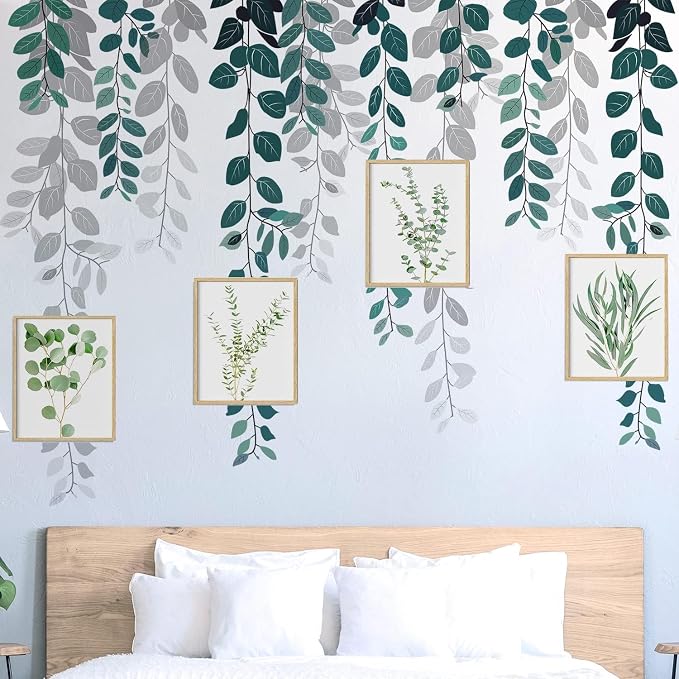 Green Hanging String of Eucalyptus Wall Decals Peel and Stick, Large Plants Leaf Vinyl Wall Stickers, Removable Vine Home Decor Art for Bedroom Living Room Classroom Office - Image 9