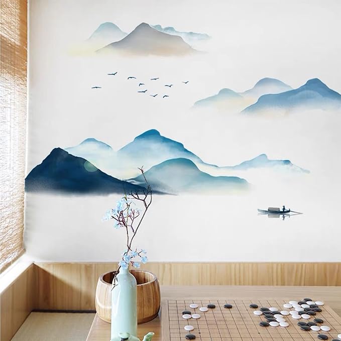 Chinese Style Vast Mountains and Rivers Wall Stickers Vinyl Removable for Mountain Wallpaper Bedroom Living Room Office Study Room Murals - Image 5