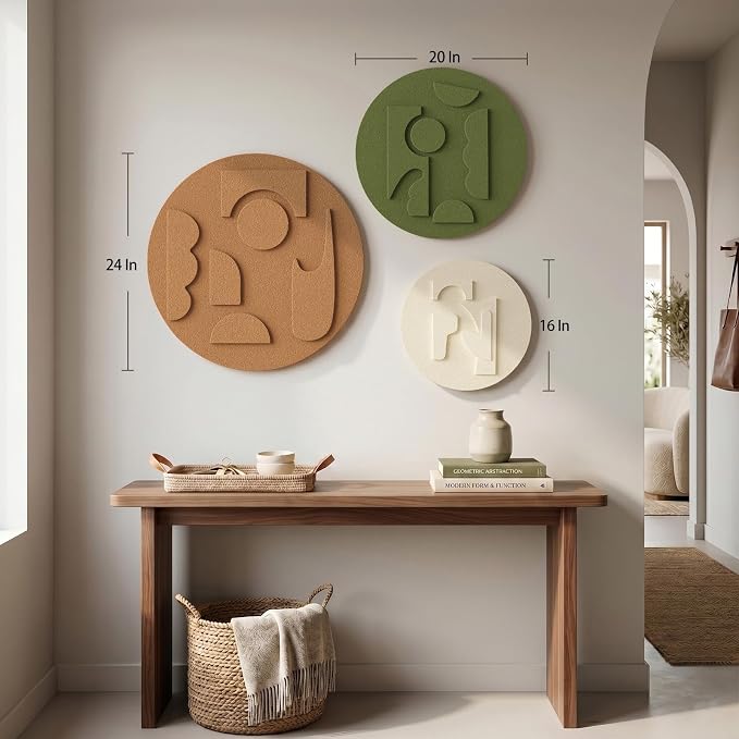 3D Textured Round Modern Abstract Boho Wall Art for Living Room, 3 Piece | Minimalist Bohemian Geometric Sculptures Artwork for Walls, White Terracotta Green Paintings, Bedroom Home Office Wall Decor - Image 6
