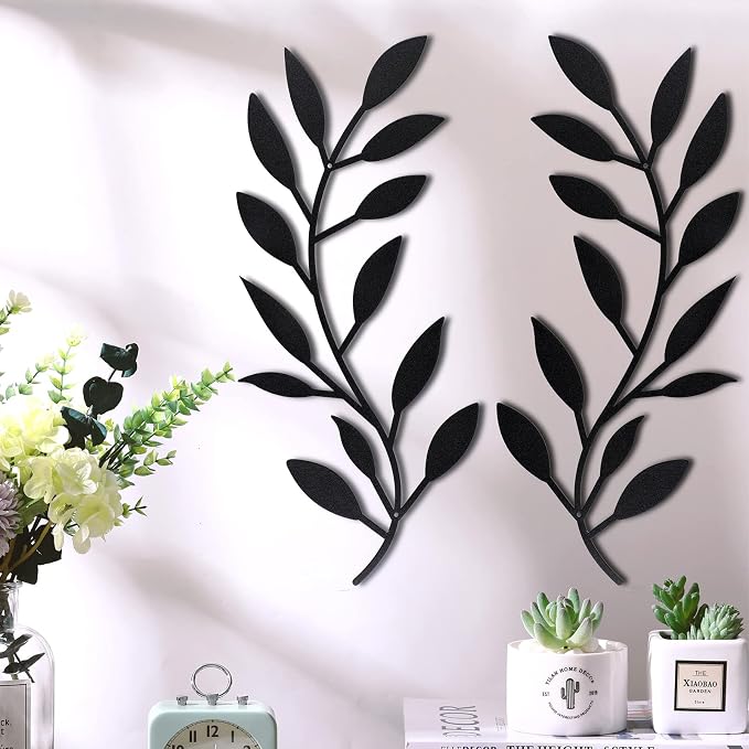 Zhengmy 2 Pcs Metal Tree Leaf Wall Art Vine Olive Branch Decor,Black | Olive Branch Metal Decor for Living Room Hallway, Symmetrical Leaf Pair for Doorway Entryway, Lightweight Hanging Art Design - Image 3