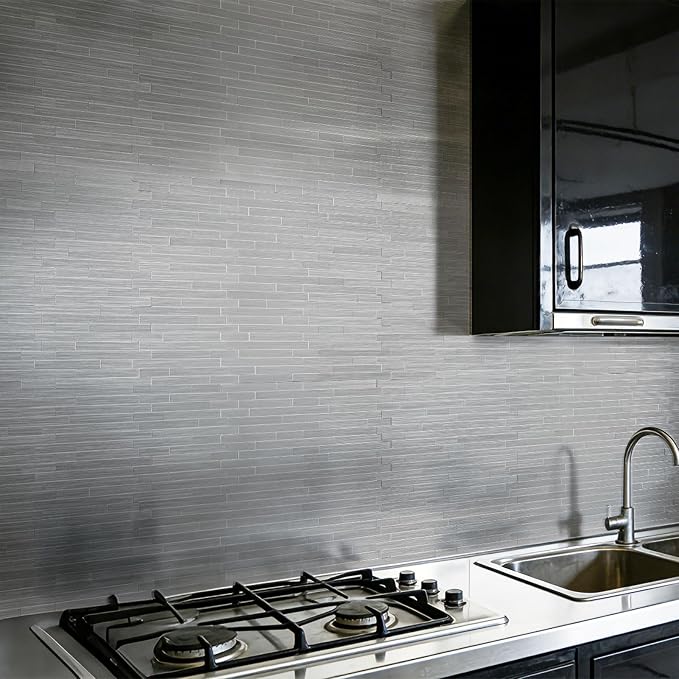 Art3d 10-Pack Metal Peel and Stick Backsplash Tile, Silver Parallel | 12" x 12", Stainless Steel, Self Adhesive, Anti-Corrosion, Waterproof, Lightweight, Ideal for Kitchens, Bathrooms - Image 2
