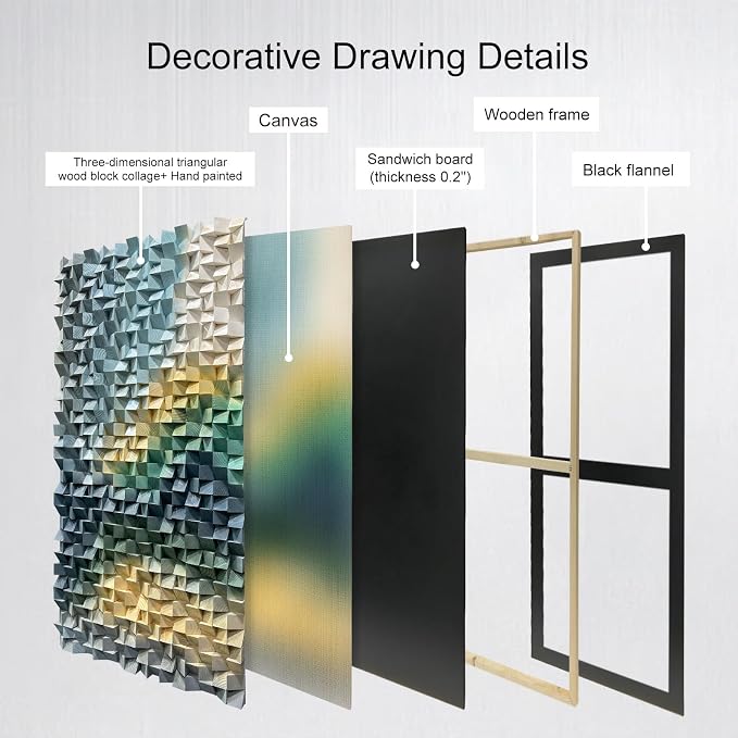 LIUZEYUE Wooden Wall Art, Layered Color Bands, Geometric Art | modern wood wall decor; blue gray and sage, broad blank-wall coverage; dining nook vertical blank-wall decor; 23.6 x 47.2 in - Image 3