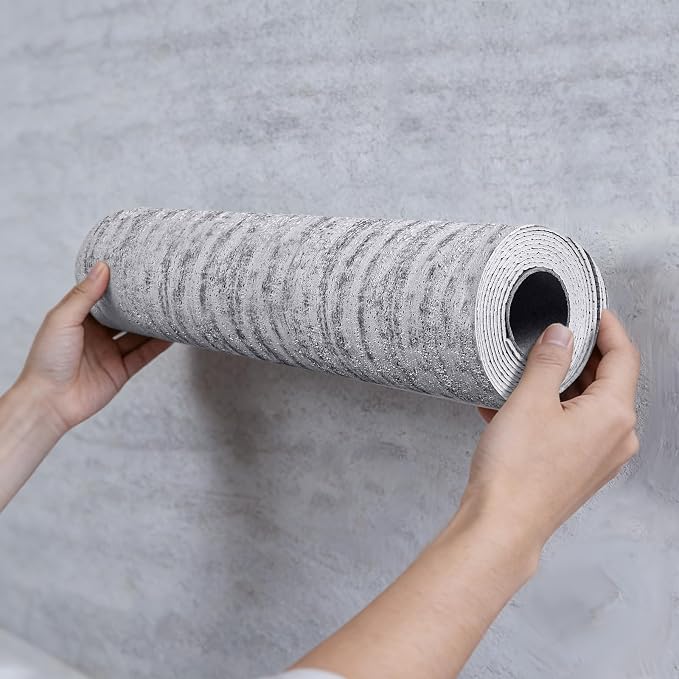 Peel and Stick 3D Wall Panels PVC Gray Faux Travertine Textured 15.7" x 118.1" PVC Self-Adhesive Waterproof Soundproof Removable Thick Wallpaper Wall Coverings for DIY Accent Wall & Ceiling by HXHMH