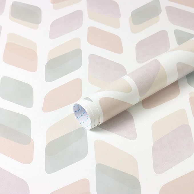 17.3in X32.8ft Boho Peel and Stick Wallpaper Pink Checkered Contact Paper Neutral Geometric Wall Paper Modern Self Adhesive Removable Wallpaper for Bathroom Kitchen Cabinet Waterproof Vinyl Roll by Fiula