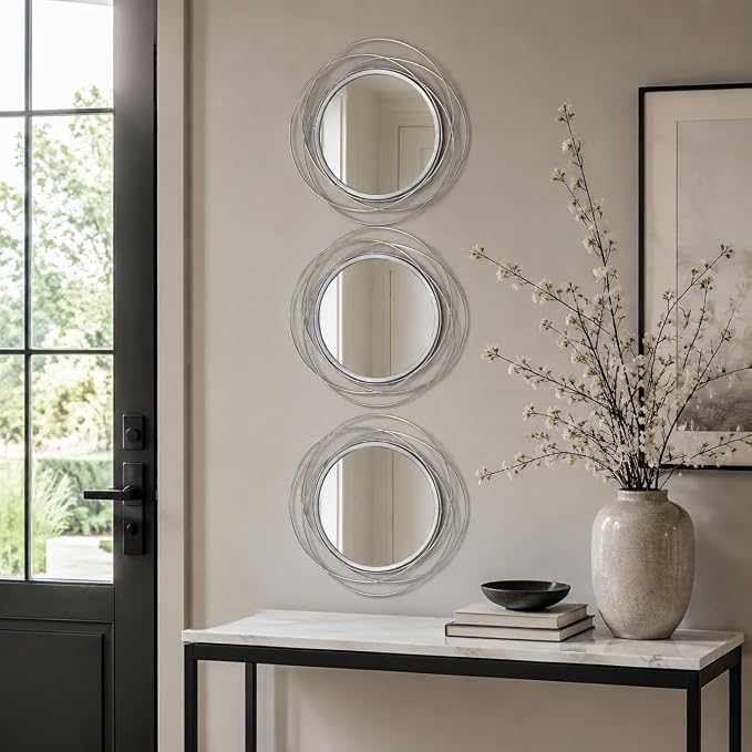 Silver Sunburst Mirror 12x12 Inch, Metal Sun Wall Decor, Small Round Decorative Wall Mirror for Living Room, Bedroom, Entryway, Bathroom - Image 2
