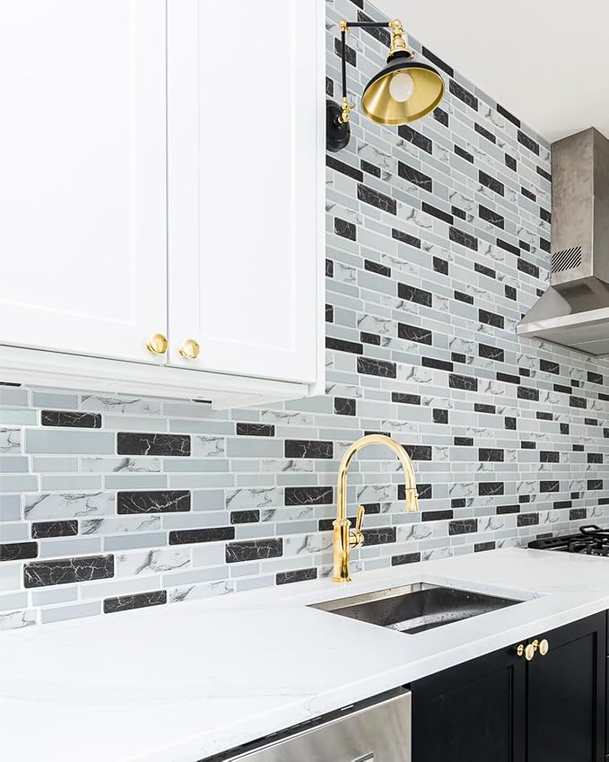 Art3d 12 x 12 in Peel and Stick Backsplash, Vinyl Wall Tile, 10-Pack, Grey | Thickened Design, Waterproof, Self Adhesive, Easy to Install, No Residue, for Kitchen, Bedroom, Ideal for Recently Moved - Image 2