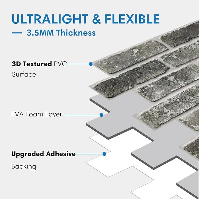 COMSTICKC 3D Faux Brick Wall Panels Peel and Stick, 10 Pcs 15.7" x 11.8" | Gray, Not Real Brick, Lightweight Thin PVC Wallpaper, Fake Brick Wall Sticker for Quick DIY Wall Upgrades, Cover 12.9 sq ft - Image 4