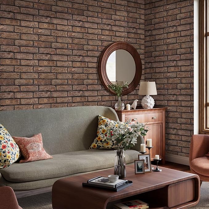 Commomy Faux Brick Wall Panels Peel and Stick Thin PVC 10 Pcs 11.8" x 11.8" | Small Size Thin PVC Quick Wall Covering Home Decor for Kitchen,Fireplace,Home Office (Covers 9.7 sq.ft) - Image 2