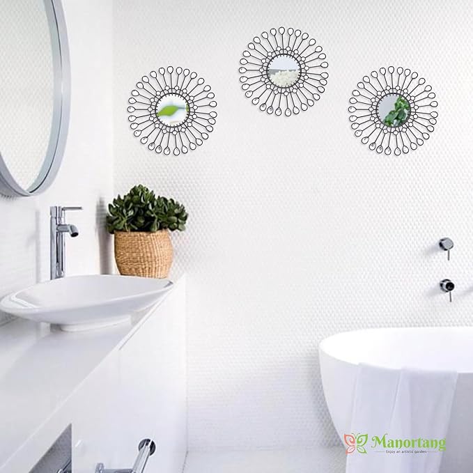 Black Mirrors 3 Piece,Sunburst Mirror Hanging Wall Decor,9inch indoor Adorn - Image 8