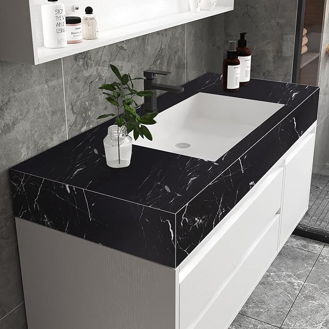 Marble Contact Paper Black Peel and Stick Wallpaper for Kitchen Countertop | 11.8"×78.7" Black/White Matte Paper Self Adhesive Removable Waterproof Wall paper for Cabinet Covers - Image 2