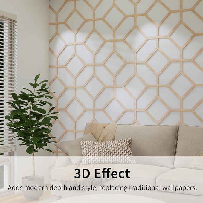 8PCS PVC Modular Decorative Fretwork Wall Panels for Living Room Lobby Bedroom, Cross Grid-Oak Faux Oak Wood Texture - Image 5