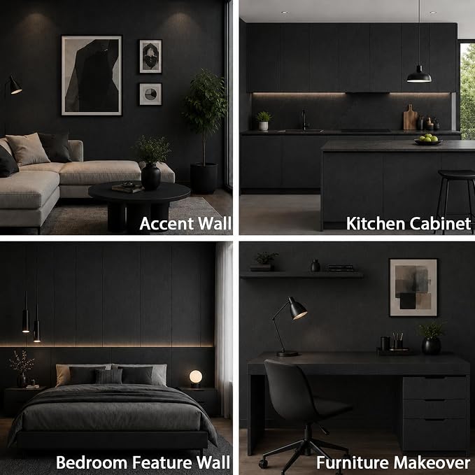 17.7"x 197" Peel and Stick Wallpaper Matte Black Contact Paper Self-Adhesive Removable Thick Waterproof Wallpaper Vinyl for Cabinets Countertops Furniture Kitchen Bathroom & Walls - Image 8